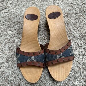 Celine Brown and Blue Heeled Sandals